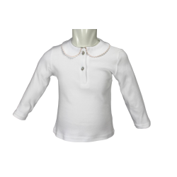Polo cotone bianco M/L colletto tondo profilo colorato serpentina - Magia di Nonna