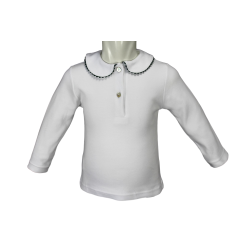 Polo cotone bianco M/L colletto tondo profilo colorato serpentina - Magia di Nonna