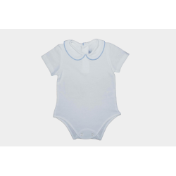 Body in cotone piquet bianco manica corta colletto tondo con profilo coda di topo - Magia di Nonna