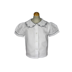 Camicia cotone piquet M/C a sbuffo profilo colletto e maniche con ricami - Nonna Magali