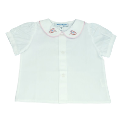 Camicia cotone M/C colletto tondo coda di topo e ricamo farfalla - Nonna Magali