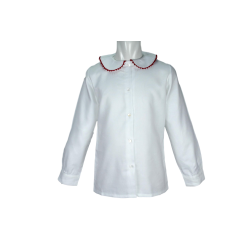 Camicia in caldo cotone bianco  M/L colletto tondo con profilo  - Magia di Nonna
