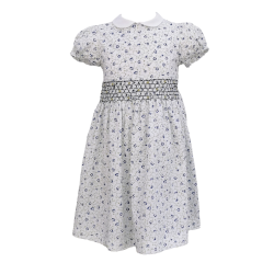 Vestito in cotone con ricamo a mano manica corta e colletto tondo - Magia di Nonna