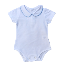 Body in cotone piquet bianco manica corta colletto tondo con profilo coda di topo - Magia di Nonna