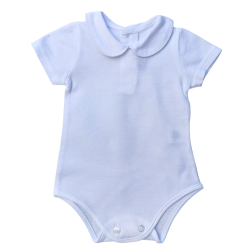 Body in cotone piquet bianco manica corta colletto tondo con profilo coda di topo - Magia di Nonna