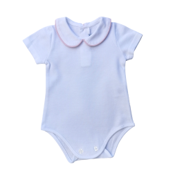 Body in cotone piquet bianco manica corta colletto tondo con profilo coda di topo - Magia di Nonna