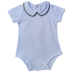Body in cotone piquet bianco manica corta colletto tondo con profilo coda di topo - Magia di Nonna