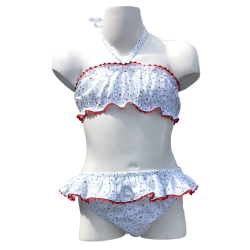 Costume due pezzi in cotone slip con balza e fascia - Magia di Nonna