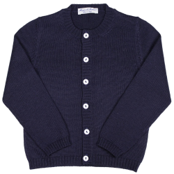 Cardigan in lana merinos con collo coreana profili a coste allacciatura verso DX - Magia di Nonna