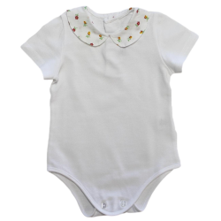 Body in cotone piquet bianco con colletto tondo di tessuto in varie fantasie - Magia di Nonna