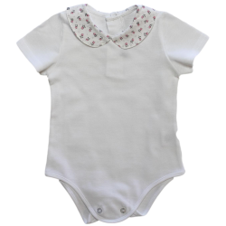 Body in cotone piquet bianco con colletto tondo di tessuto in varie fantasie - Magia di Nonna