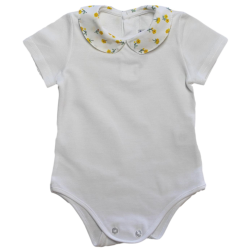 Body in cotone piquet bianco con colletto tondo di tessuto in varie fantasie - Magia di Nonna