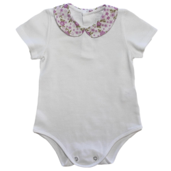 Body in cotone piquet bianco con colletto tondo di tessuto in varie fantasie - Magia di Nonna