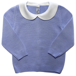 Maglia in lana merinos aperta dietro con bottoni  colletto tondo in cotone piquet - Magia di Nonna