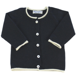 Cardigan cashmere bicolore collo coreana profili ricciolo allacciatura SX - Magia di Nonna