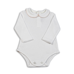 Body cotone bianco M/L colletto tondo profilo colorato serpentina - Magia di Nonna
