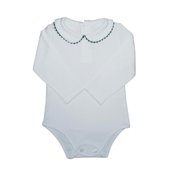 Body cotone bianco M/L colletto tondo profilo colorato serpentina - Magia di Nonna