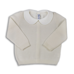 Maglia in lana merinos aperta dietro con bottoni  colletto tondo in cotone piquet - Magia di Nonna