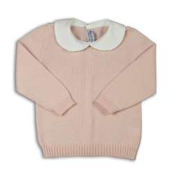 Maglia in lana merinos aperta dietro con bottoni  colletto tondo in cotone piquet - Magia di Nonna