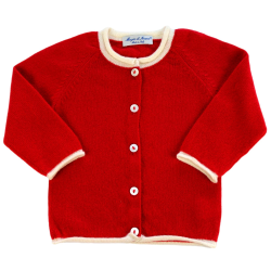 Cardigan cashmere bicolore collo coreana profili ricciolo allacciatura SX - Magia di Nonna
