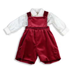 Completo camicia in seta e salopette in velluto 