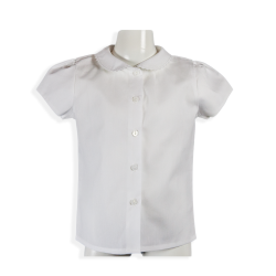 Camicia in cotone bianco  maniche corte colletto tondo con profilo a serpentina - Magia di Nonna