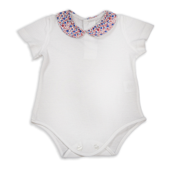 Body in cotone piquet bianco con colletto tondo di tessuto in varie fantasie - Magia di Nonna