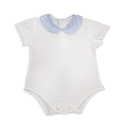 Body in cotone piquet bianco con colletto tondo di tessuto in varie fantasie - Magia di Nonna