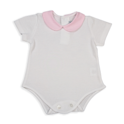 Body in cotone piquet bianco con colletto tondo di tessuto in varie fantasie - Magia di Nonna