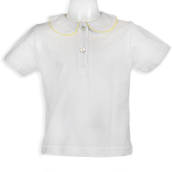 Polo cotone piquet bianco manica corta colletto tondo con profilo colorato serpentina - Magia di Nonna
