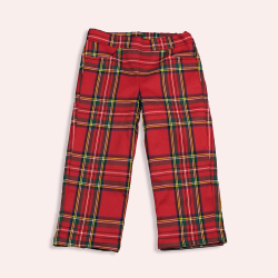 Pantalone misto lana con tasche e elastico regolabile in vita fantasia scozzese - PettiRosso