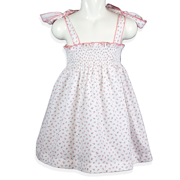 Prendisole cotone corpino arricciato allacciatura spalline con fiocco - Magia di Nonna