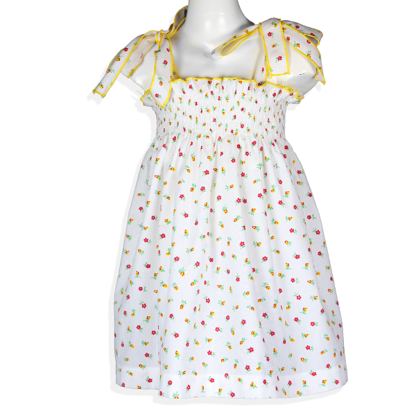 Prendisole cotone corpino arricciato allacciatura spalline con fiocco - Magia di Nonna