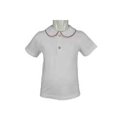 Polo cotone piquet bianco manica corta colletto tondo con profilo colorato coda topo - Magia di Nonna