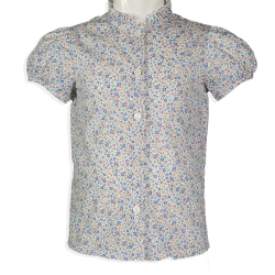 MAGIA di NONNA-Camicia in cotone M/C collo alla coreana con roushes-Made in Italy