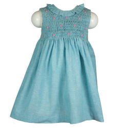 LES ENFANTS DE GISELE-Scamiciato in misto lino full smock e rouches