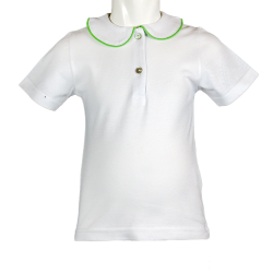 Polo cotone piquet bianco manica corta colletto tondo profilo colorato coda topo - Magia di Nonna