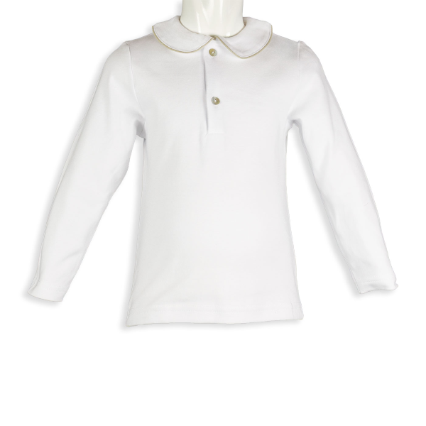 Polo manica lunga in cotone colletto tondo con profilo colorato a coda di topo - Magia di Nonna