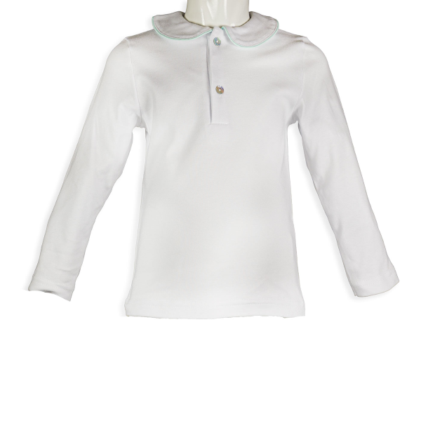 Polo manica lunga in cotone colletto tondo con profilo colorato a coda di topo - Magia di Nonna