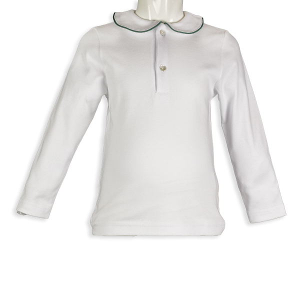 Polo manica lunga in cotone colletto tondo con profilo colorato a coda di topo - Magia di Nonna