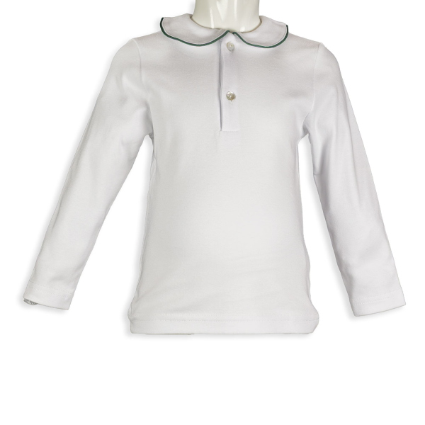 Polo manica lunga in cotone colletto tondo con profilo colorato a coda di topo - Magia di Nonna