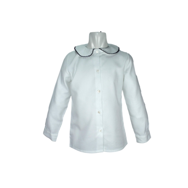 Camisa de algodón blanco cálido M / L cuello redondo con perfil - Magia di Nonna